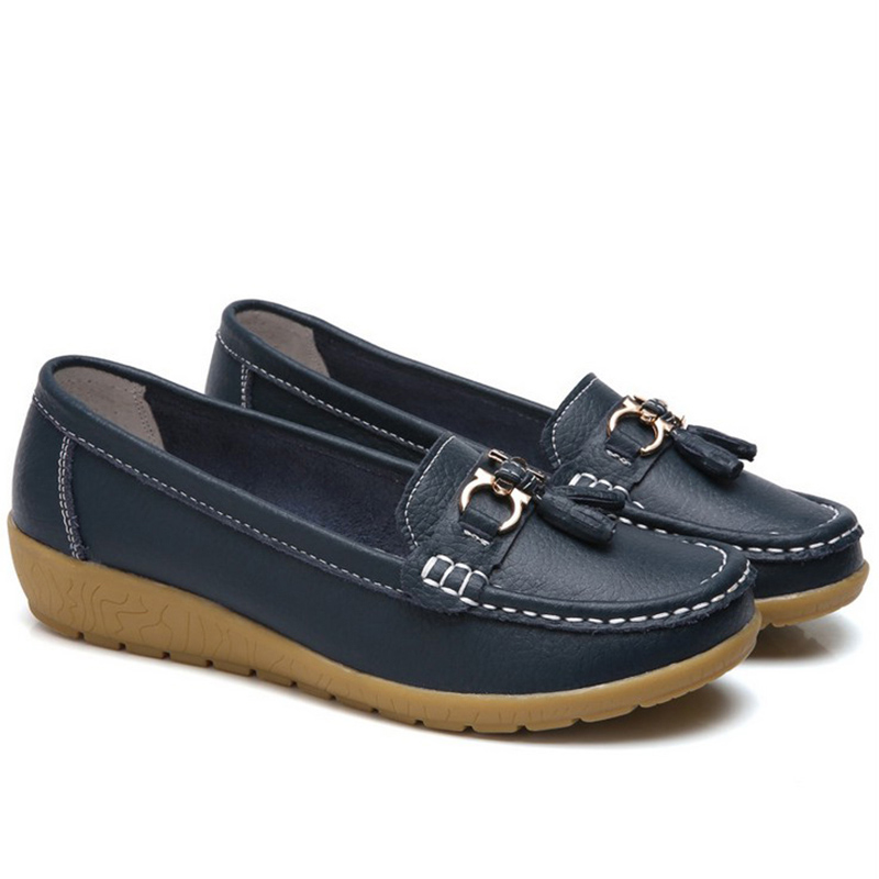 网红Women Flats Shoes Cut Out Leather Breathable Women Boat