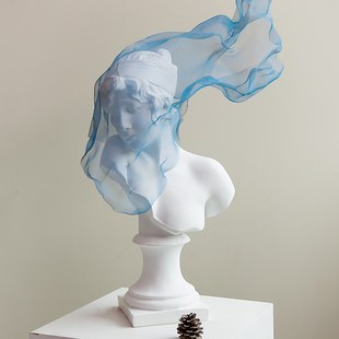 蓝色面纱少女带底座石膏树脂雕塑房间布置美容院摆饰艺术品大摆件