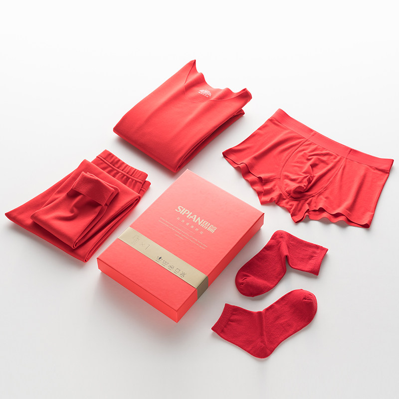 本命年保暖内衣男士套装新娘新郎结婚加绒加厚女士大红色秋衣秋裤