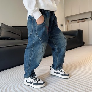 牛仔裤 男孩拼接裤 2024新款 潮流春秋季 子 洋气儿童炸街长裤 男童秋装