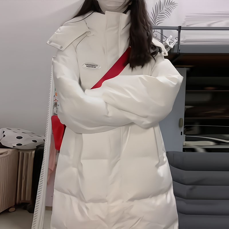女生超好看连帽棉服女中长款冬2024I年新款高级感宽松百搭棉衣