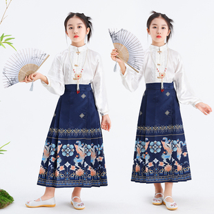 女童马面裙套装小女孩薄款汉服裙中国古风儿童唐装夏季半身裙明制