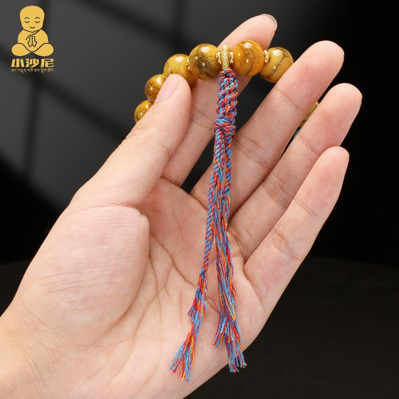 藏式牦牛骨手串藏族饰品佛珠男女盘玩念珠高密老料手链带编织绳