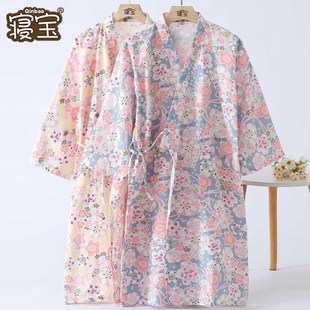 和服女春睡袍日式 睡衣系带睡裙浴袍汗蒸服 甜美秋夏季 纱布薄款