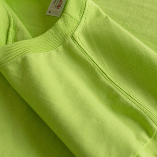 秋季新款荧光绿 浅绿色r纯棉长袖打底衫上衣男女bf风纯色T恤宽松
