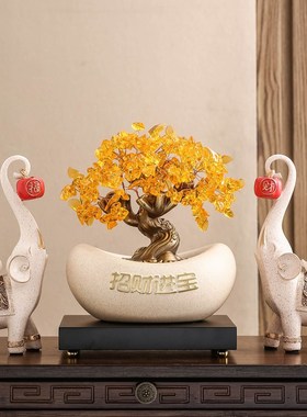 招财大象一对摆件新中式客厅电视柜酒柜家居玄关办公室装饰品