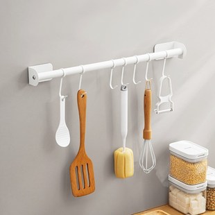 厨房挂钩架免打孔家用上墙壁挂杆多功能锅铲勺收纳挂架厨具置物架