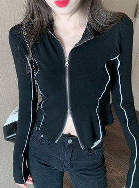 2021早春秋新款长袖t恤t打底衫女内搭露脐短款别致上衣设计感小众