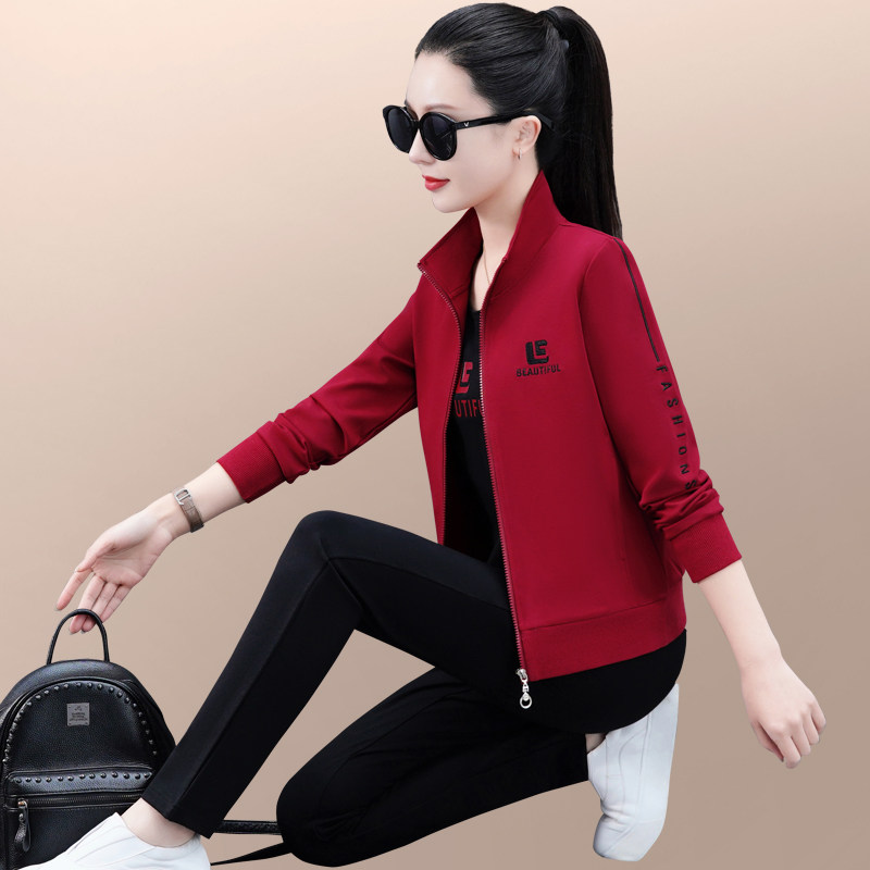 休闲运动服套装女春秋款2新230款宽松洋气妈件广场舞跑步服三妈套