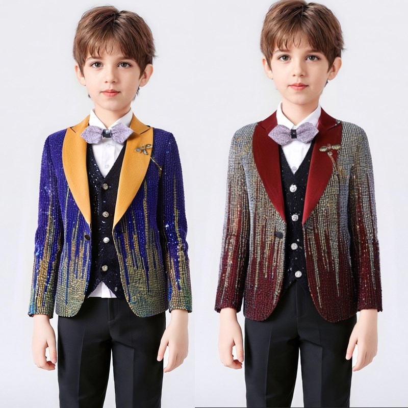 男童渐变亮片西服套装舞台模特走秀钢琴演出服元旦主持人小礼服