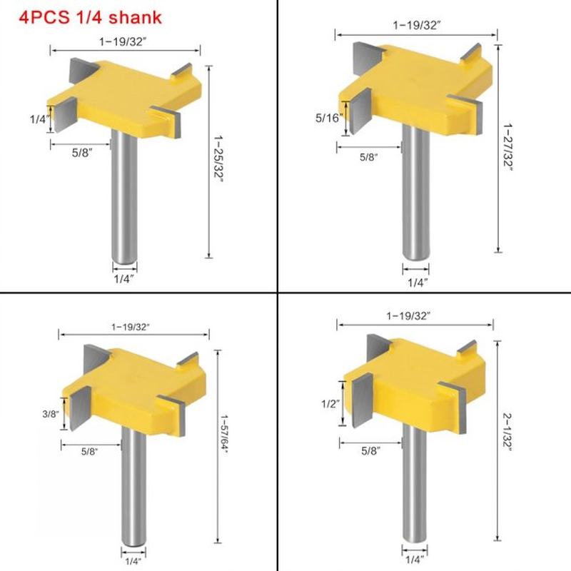 推荐4Pcs CNC Spoilboard Surfacing Router Bits 1/4 Shank Mill