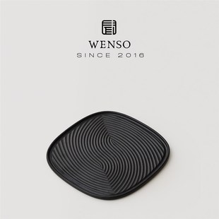 聞?wù)f 陶瓷茶具茶盤家用茶海方形干泡托盤 侘寂日式 黑砂枯山水茶盤
