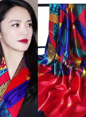xx丝绸丝巾女士大方巾中老年妈妈秋冬款百搭围巾披肩纱巾头巾