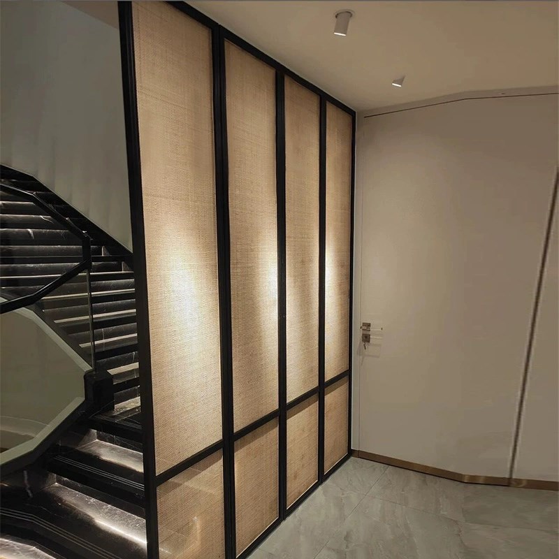 隐形隔断门实木门折叠推r拉门厨房卧室卫生间隐形伸缩门藤编门定