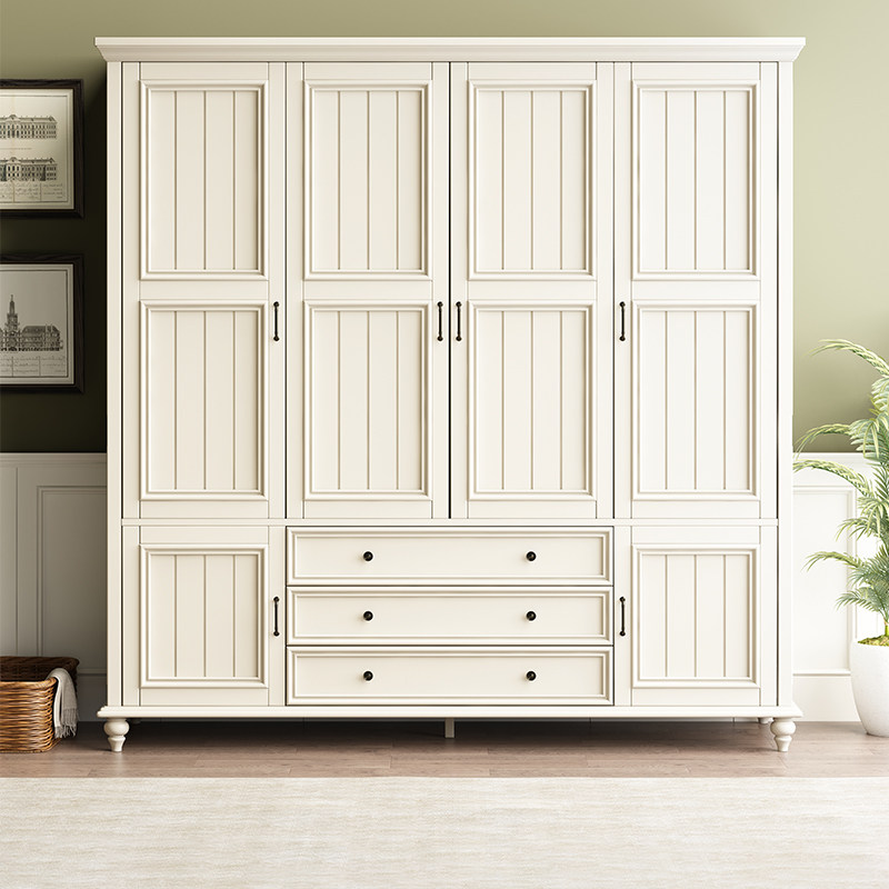 美式衣柜儿童实木三四门田园衣橱白色卧室小户型储物柜对开门整体