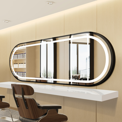 网红理发店镜子带灯烫染区长镜大通镜台发廊专Q用美发镜横挂可拼