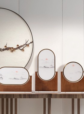 中式客厅卧室装饰摆件实木亚克力工艺饰品样板房酒店别墅软装摆饰