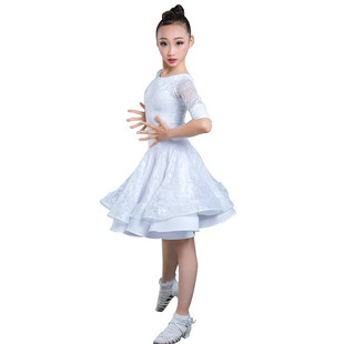 儿童拉丁舞裙少儿拉丁舞表演服装 女童黑池高档分体蕾丝标准服练功