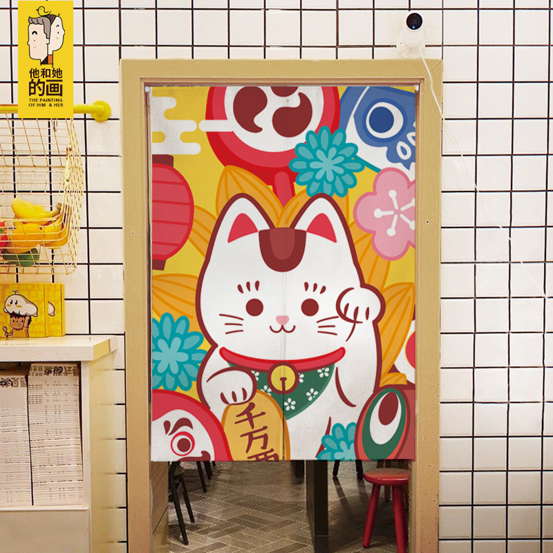 布艺厨房门帘卧室隔断帘家用店铺商用日式遮挡猫卫生间免打孔半帘