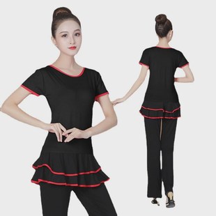舞蹈服演出套裙大妈跳舞服装 套装 女三件套衣服 广场舞短袖 2023新款