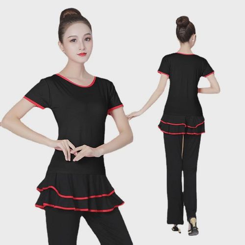 2023新款广场舞短袖套装舞蹈服演出套裙大妈跳舞服装女三件套衣服