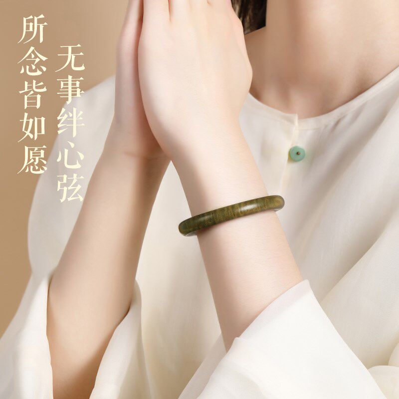 普陀山天然绿檀木手镯女士新中式血檀黑檀木质手串檀香文玩镯子男