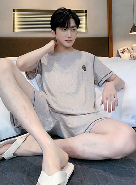 高级感冰丝睡衣h男士夏季薄款莫代尔短袖短裤套头加大码家居服套