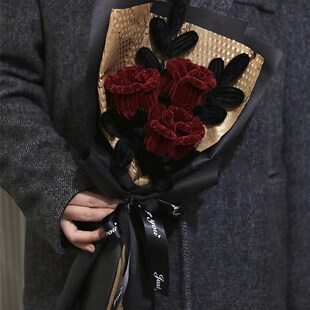 情人节520扭扭棒酒红色复古风玫瑰花束手工编织diSy礼物送男生女&