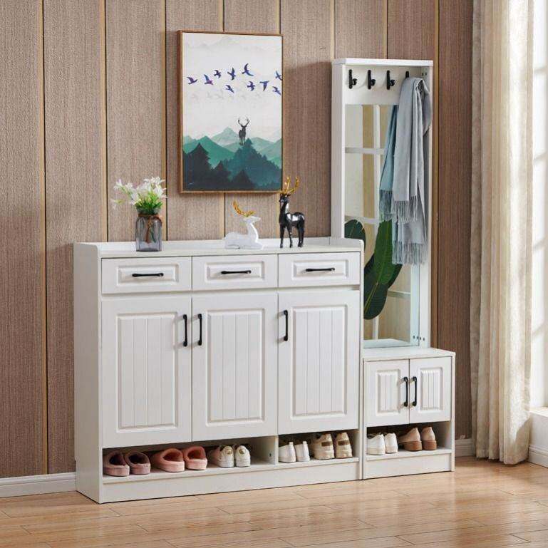 鞋柜家用进门口带挂衣架一体穿衣镜多功能门厅衣帽u柜换鞋凳带镜