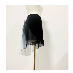 现货芭蕾裙渐变黑白色大裙摆练功裙一片弹力系带舞蹈半身长纱裙