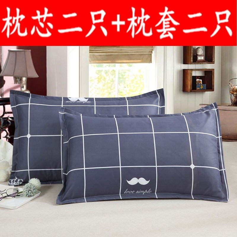 枕芯一对送枕套一对 带拉链可拆洗枕头芯一只 成人单人枕套装