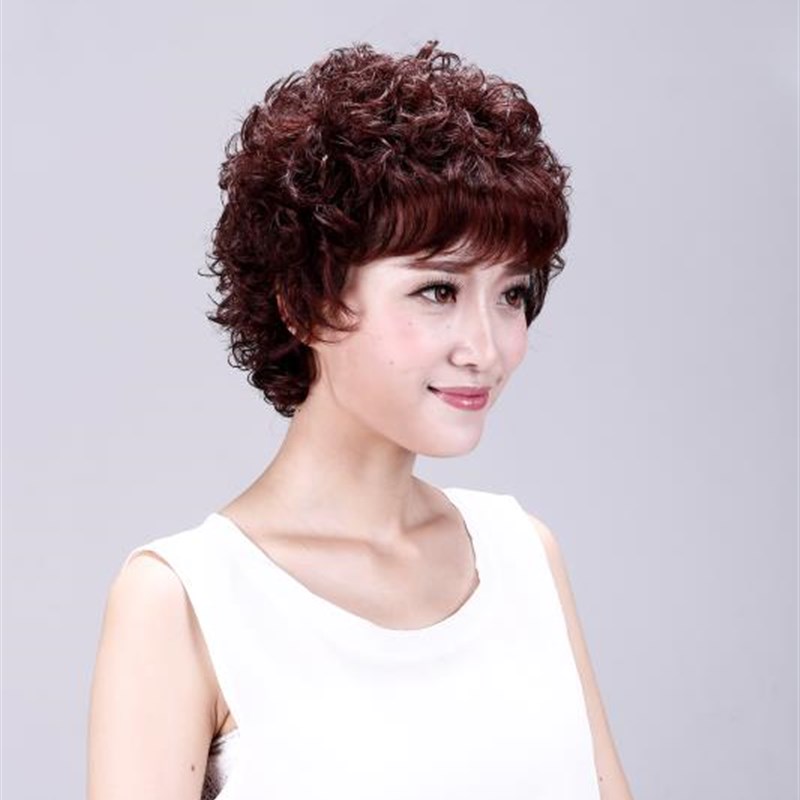 真发假发套女士烫短发卷发全头套式自然中老年人妈妈款奶奶头发型