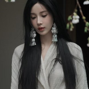 清冷新中式高级设计感流苏耳环苗族彝族长款夸张耳夹无耳洞耳饰女
