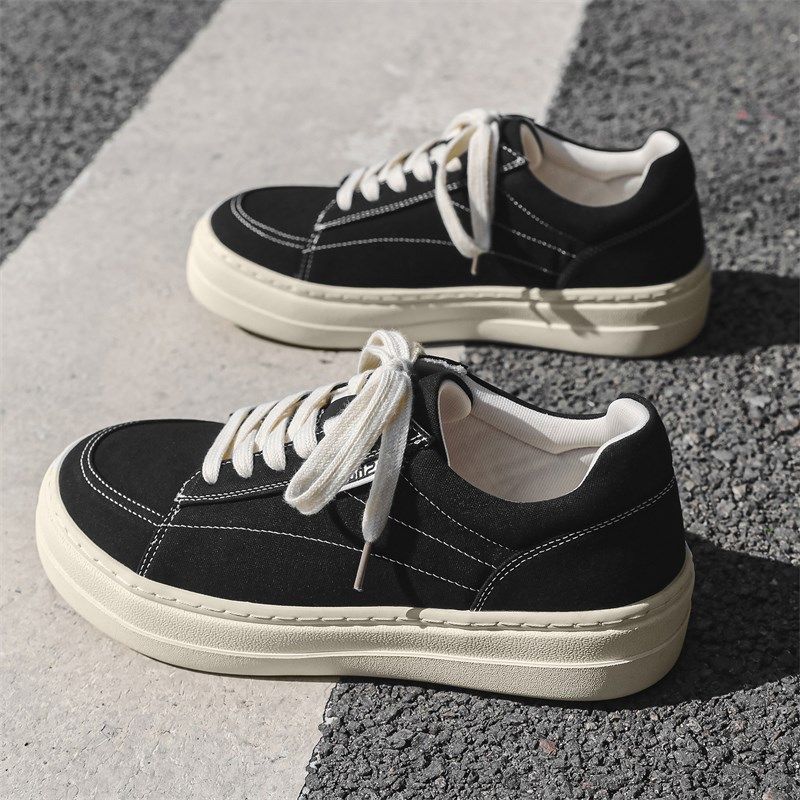 布鞋男款2025新款休闲鞋学院风高级感厚底板鞋透气通勤日系帆布鞋