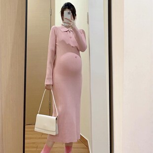 孕妇中长款宽松内搭打底过膝秋冬季厚款毛衣裙女S大码针织连衣裙