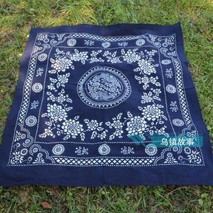 乌镇特色手工印染蓝印花布桌布中国式桌布茶几布方桌台布110*110