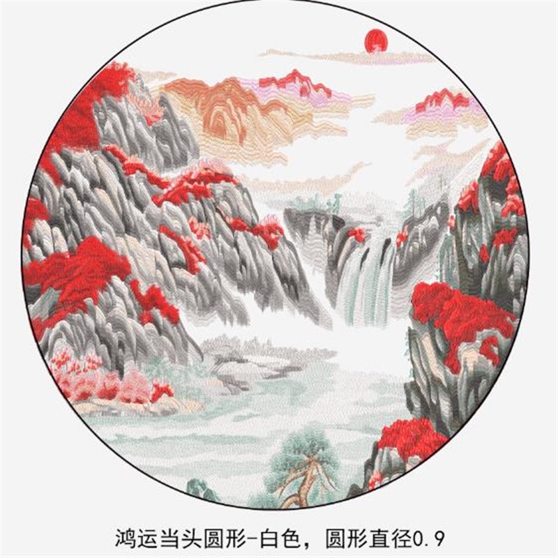 言绣圆形独绣刺绣墙布框画玄关水墨鱼客厅壁画独秀壁布新品