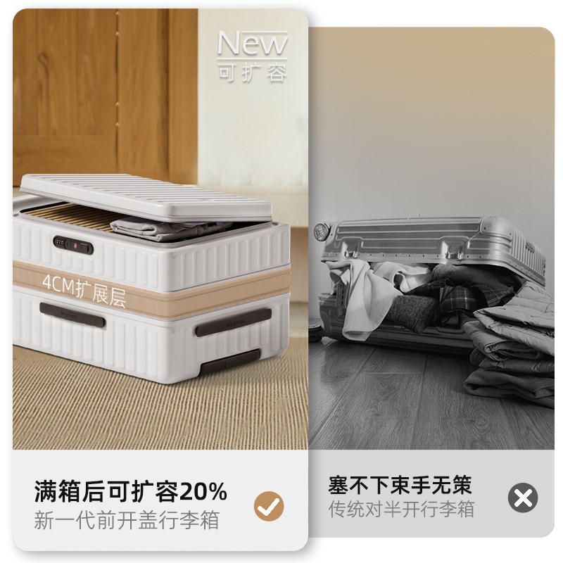 扩展行李箱大f容量登机箱多功能开口拉杆箱旅行箱侧开盖密码箱新