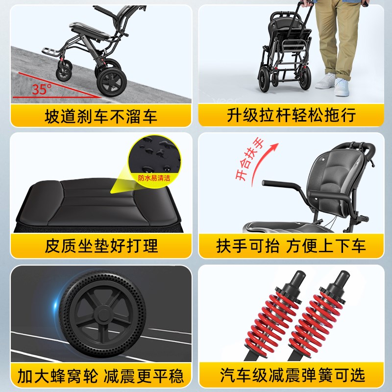 轮椅折叠轻便小型老人手推代步车老年超轻便携旅行简易