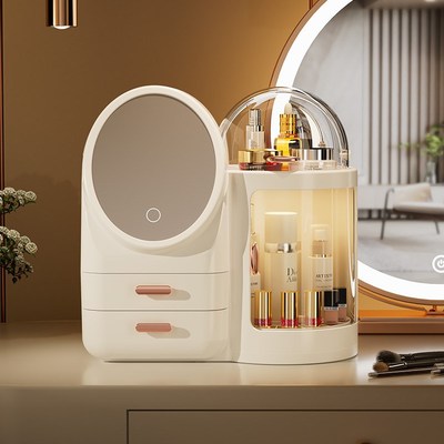 化妆品收纳盒口红护肤品置物架大容量防尘桌面高级感Uled镜梳妆台