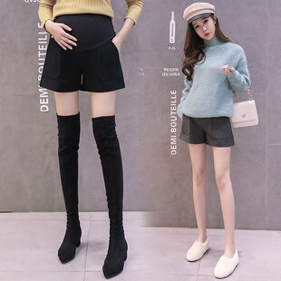 孕妇装秋冬外穿时尚毛呢靴裤洋气网红三分短裤怀孕初期打底热裤潮