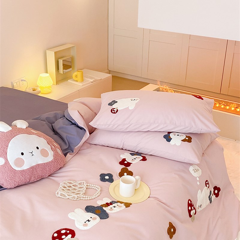 公主风磨毛四件套全棉50支轻柔毛巾绣可爱被套 S卡通亲肤床上用品