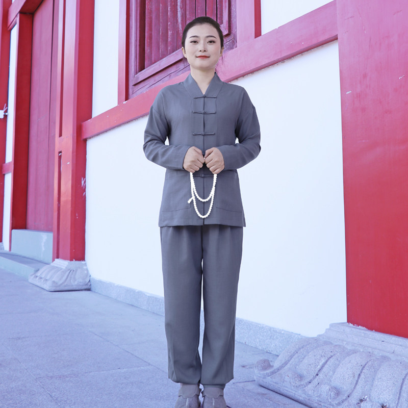 弘打春居士服 禅修服女装长袖宽松改良唐装中国风通坐禅意 秋套装