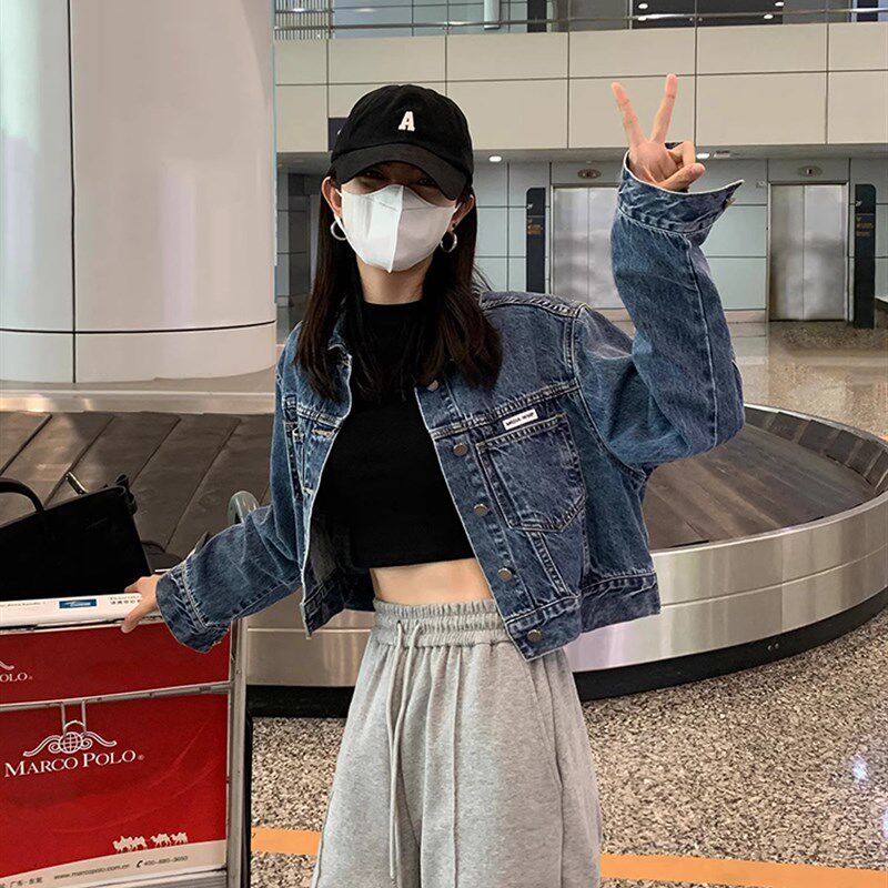 2024早秋新款长袖T恤女高腰短款露肚J脐修身圆领小个子内搭打底衫