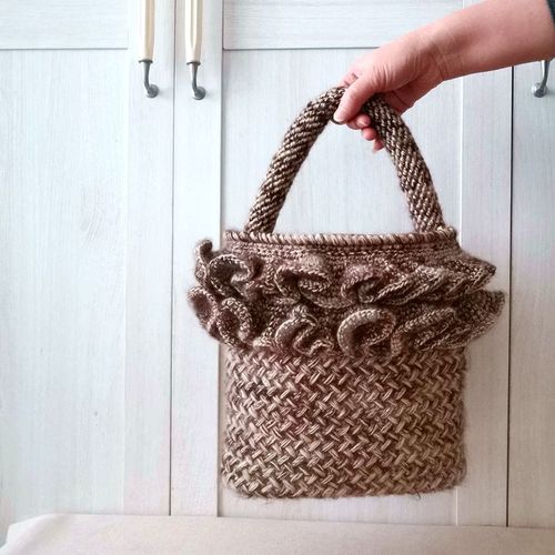 手工编织包diy材料包手混线木耳边水桶包甜美风粗毛线包包冬