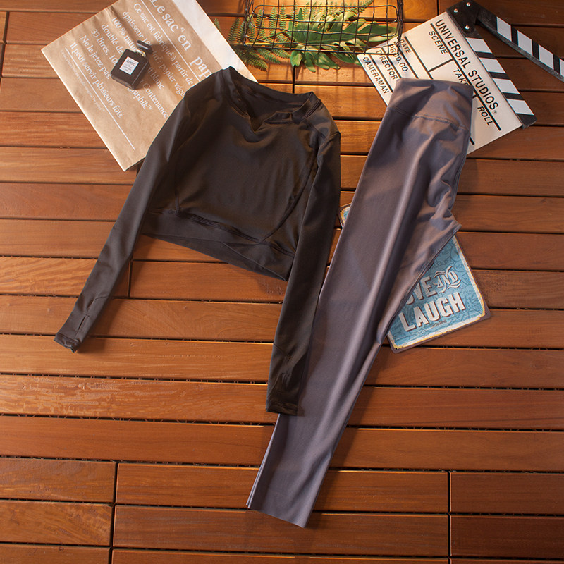 长袖瑜伽服套装女春季新款显瘦速干健身房晨跑步网红休闲运动套装