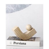 简约创意侘寂风黄洞石圆球几何弯形摆件样板房售楼处玄关客厅现货