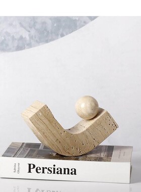 简约创意侘寂风黄洞石圆球几何弯形摆件样板房售楼处玄关客厅现货