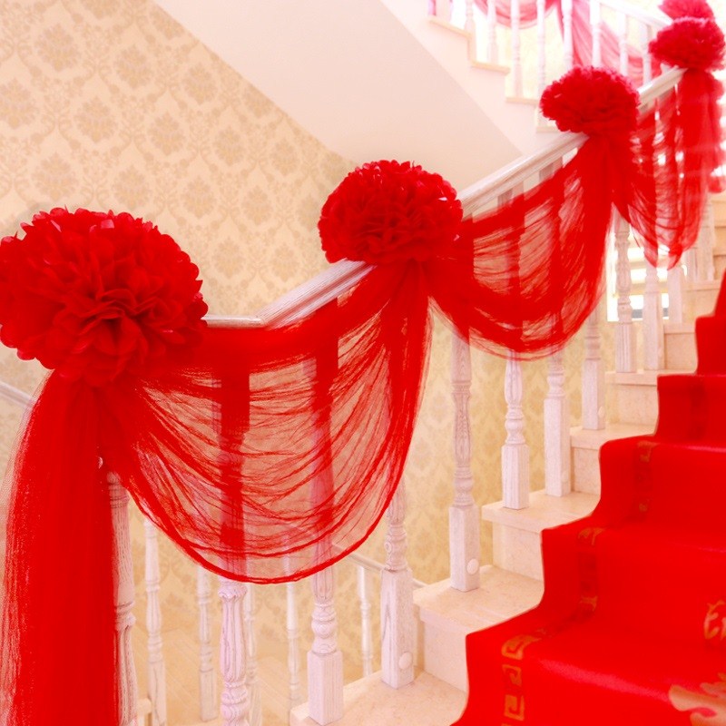 上新婚庆用品珍珠走廊扶手纱幔雪纱装饰路引楼道布置结.婚婚礼楼