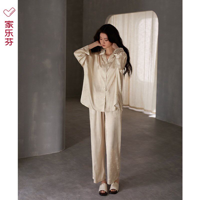 睡衣女春夏季冰丝长袖家居服春秋款薄款丝绸竹叶新中式中国风套装
